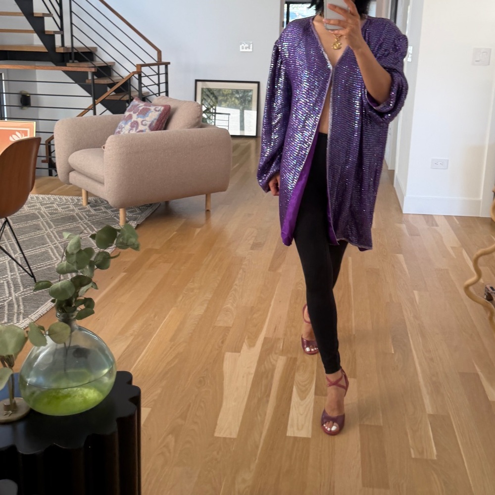 Barkha 100% Silk Purple Sequin Oversized Blazer DIVA